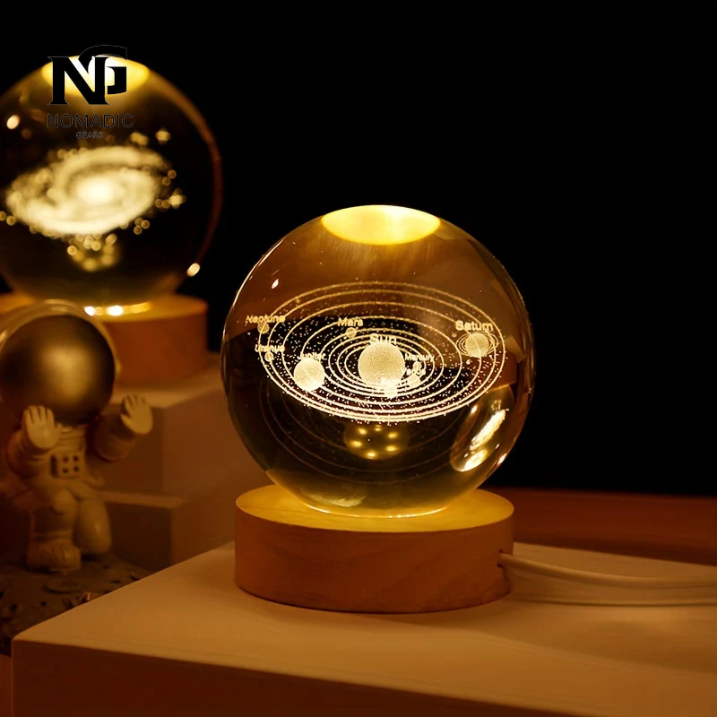 3D Solar System Nightlight, Crystal Glass Ball Light Holiday Gifts
