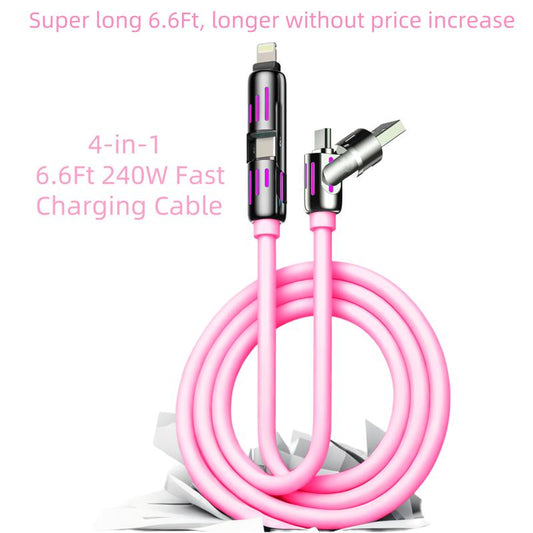 4-In-1 Multi USB Charging Cable MAX 240W Fast Charging/Charger Cord with USB A+Type C for Iphone 16/15 14 13Ipad Samsung Galaxy Macbook Ipad Tablets and More Pink Smartphone