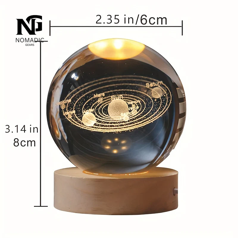 3D Solar System Nightlight, Crystal Glass Ball Light Holiday Gifts