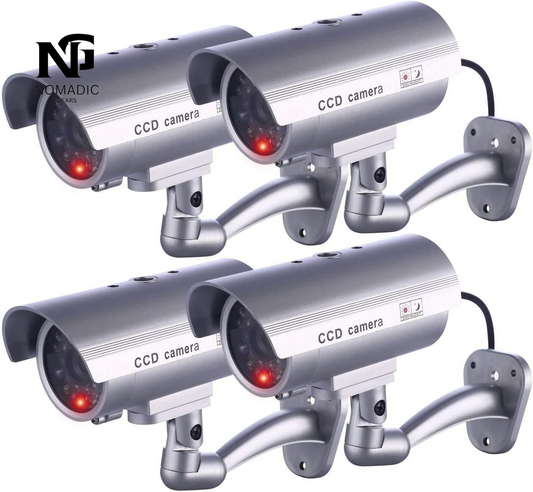 IDAODAN Realistic Dummy Security Camera System with LED Indicators and Warning Stickers for Indoor/Outdoor Use (4-Pack)